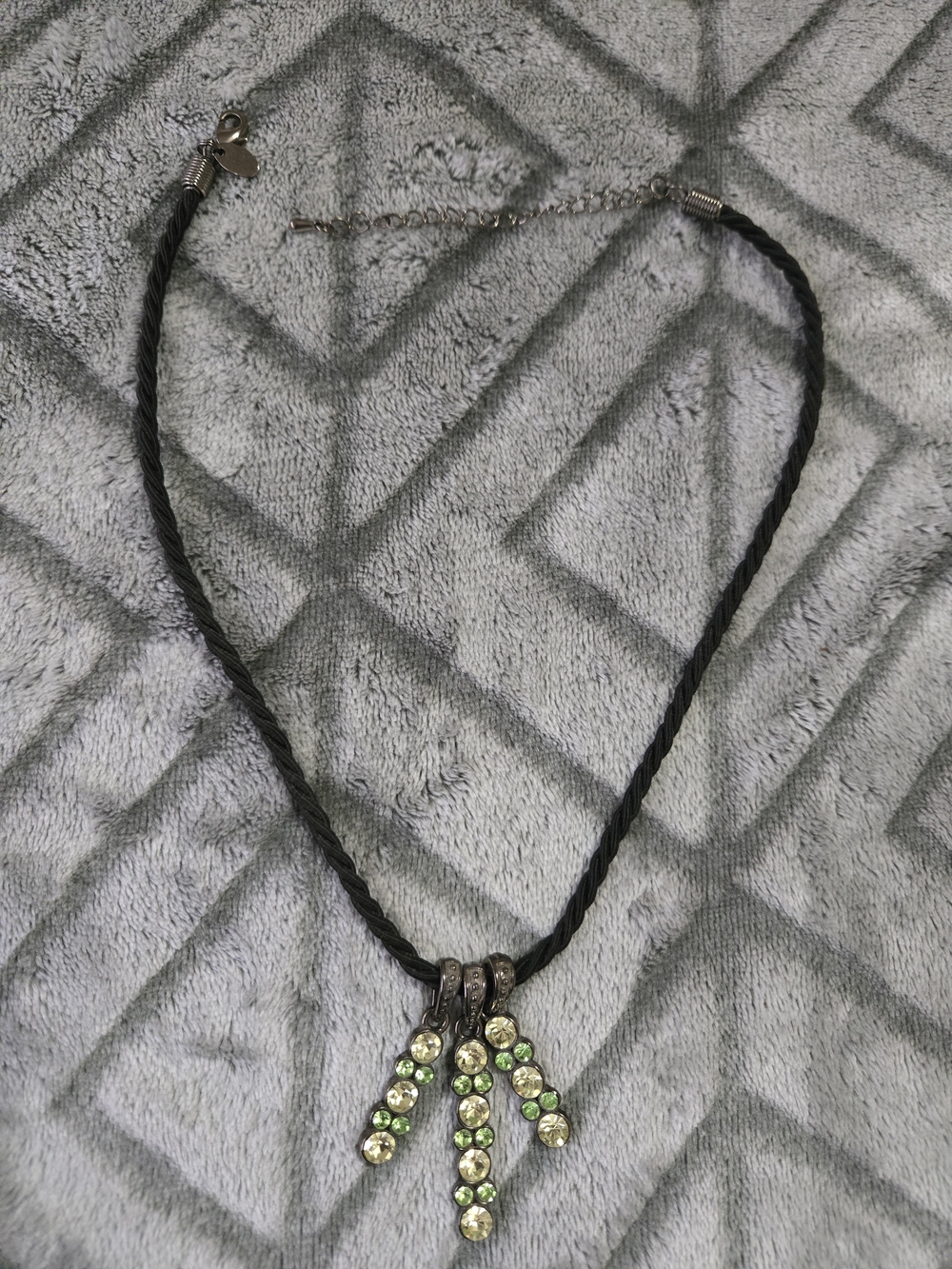 Lia Sophia Black Cord Necklace with Green Crystal Drops